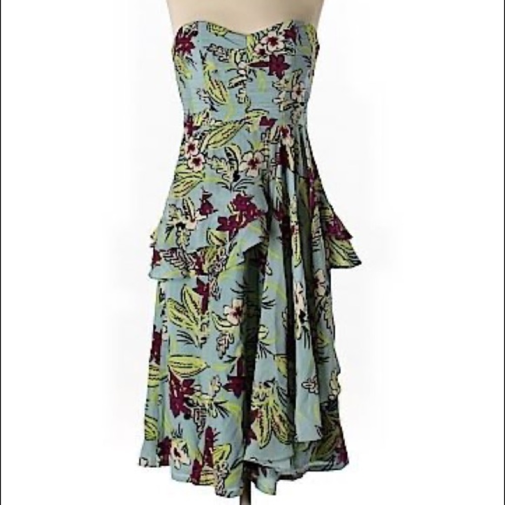 Anthropologie Silk Strapless Floral Dress